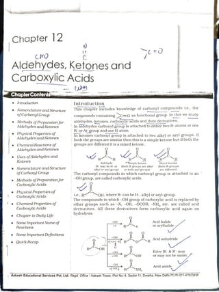 Aakash Institute Aldehydes,Ketones and Carboxylic Acids Notes Class 12 JEE Mains and Advanced