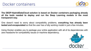 The DEEP-HybridDataCloud solution is based on Docker containers packaging already
all the tools needed to deploy and run t...