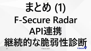 F-Secure 201957
まとめ (1)
F-Secure Radar
API連携
継続的な脆弱性診断
 
