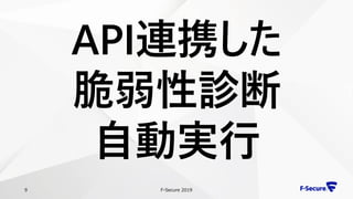 F-Secure 20199
API連携した
脆弱性診断
自動実行
 