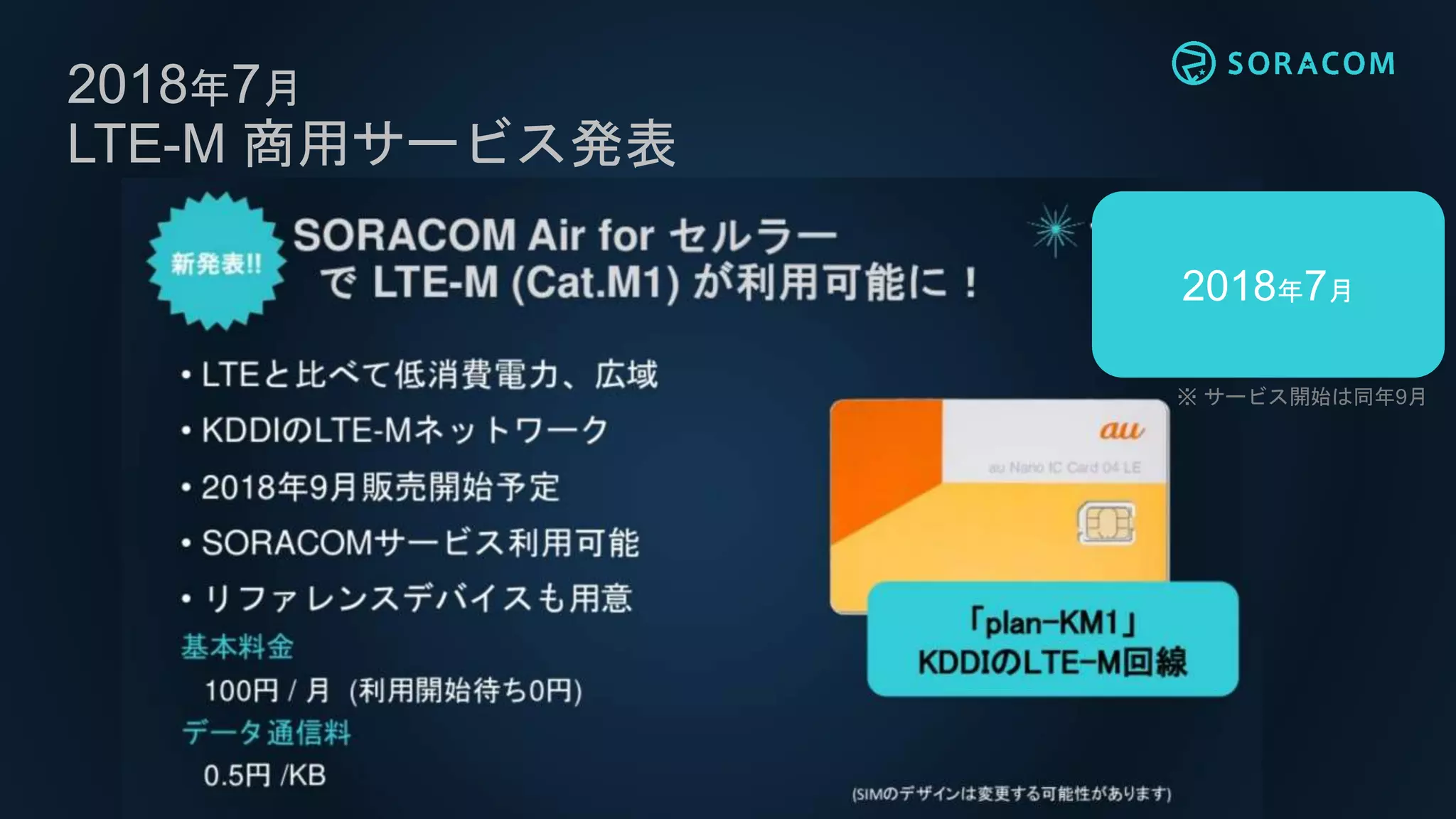 2018年7月
※ サービス開始は同年9月
2018年7月
LTE-M 商用サービス発表
 