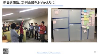 朝会を開始。定例会議をふりかえりに 
34
#devboostA #はちさん @PassionateHachi 
 