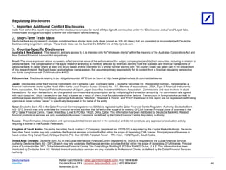 Identifier
Deutsche Bank
November 2019
Rafael Garchitorena | rafael.garchitorena@db.com | +632 8894 6644
Gio dela Rosa, CFA | giovanni.dela-rosa@db.com | +632 8894 6642
Regulatory Disclosures
1. Important Additional Conflict Disclosures
Aside from within this report, important conflict disclosures can also be found at https://gm.db.com/equities under the “Disclosures Lookup” and “Legal” tabs.
Investors are strongly encouraged to review this information before investing.
2. Short-Term Trade Ideas
Deutsche Bank equity research analysts sometimes have shorter-term trade ideas (known as SOLAR ideas) that are consistent or inconsistent with Deutsche
Bank’s existing longer term ratings. These trade ideas can be found at the SOLAR link at http://gm.db.com.
3. Country-Specific Disclosures
Australia & New Zealand: This research, and any access to it, is intended only for "wholesale clients" within the meaning of the Australian Corporations Act and
New Zealand Financial Advisors Act respectively.
Brazil: The views expressed above accurately reflect personal views of the authors about the subject company(ies) and its(their) securities, including in relation to
Deutsche Bank. The compensation of the equity research analyst(s) is indirectly affected by revenues deriving from the business and financial transactions of
Deutsche Bank. In cases where at least one Brazil based analyst (identified by a phone number starting with +55 country code) has taken part in the preparation
of this research report, the Brazil based analyst whose name appears first assumes primary responsibility for its content from a Brazilian regulatory perspective
and for its compliance with CVM Instruction # 483.
EU countries: Disclosures relating to our obligations under MiFiD can be found at http://www.globalmarkets.db.com/riskdisclosures.
Japan: Disclosures under the Financial Instruments and Exchange Law: Company name - Deutsche Securities Inc. Registration number - Registered as a
financial instruments dealer by the Head of the Kanto Local Finance Bureau (Kinsho) No. 117. Member of associations: JSDA, Type II Financial Instruments
Firms Association, The Financial Futures Association of Japan, Japan Securities Investment Advisers Association. Commissions and risks involved in stock
transactions - for stock transactions, we charge stock commissions and consumption tax by multiplying the transaction amount by the commission rate agreed
with each customer. Stock transactions can lead to losses as a result of share price fluctuations and other factors. Transactions in foreign stocks can lead to
additional losses stemming from foreign exchange fluctuations. "Moody's", "Standard & Poor's", and "Fitch" mentioned in this report are not registered credit rating
agencies in Japan unless “Japan” is specifically designated in the name of the entity.
Qatar: Deutsche Bank AG in the Qatar Financial Centre (registered no. 00032) is regulated by the Qatar Financial Centre Regulatory Authority. Deutsche Bank
AG - QFC Branch may only undertake the financial services activities that fall within the scope of its existing QFCRA license. Principal place of business in the
QFC: Qatar Financial Centre, Tower, West Bay, Level 5, PO Box 14928, Doha, Qatar. This information has been distributed by Deutsche Bank AG. Related
financial products or services are only available to Business Customers, as defined by the Qatar Financial Centre Regulatory Authority.
Russia: This information, interpretation and opinions submitted herein are not in the context of, and do not constitute, any appraisal or evaluation activity
requiring a license in the Russian Federation.
Kingdom of Saudi Arabia: Deutsche Securities Saudi Arabia LLC Company, (registered no. 07073-37) is regulated by the Capital Market Authority. Deutsche
Securities Saudi Arabia may only undertake the financial services activities that fall within the scope of its existing CMA license. Principal place of business in
Saudi Arabia: King Fahad Road, Al Olaya District, P.O. Box 301809, Faisaliah Tower - 17th Floor, 11372 Riyadh, Saudi Arabia.
United Arab Emirates: Deutsche Bank AG in the Dubai International Financial Centre (registered no. 00045) is regulated by the Dubai Financial Services
Authority. Deutsche Bank AG - DIFC Branch may only undertake the financial services activities that fall within the scope of its existing DFSA license. Principal
place of business in the DIFC: Dubai International Financial Centre, The Gate Village, Building 5, PO Box 504902, Dubai, U.A.E. This information has been
distributed by Deutsche Bank AG. Related financial products or services are only available to Professional Clients, as defined by the Dubai Financial Services
Authority.
46
 