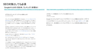 https://webmaster-ja.googleblog.com/2014/08/https-as-ranking-signal.html
SEOߤȤƤ
https://webmaster-ja.googleblog.com/2015/12/indexing-https-pages-by-default.html
Google鹫ʽԼС󥭥󥰤Ӱ푤
 
