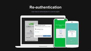 Re-authentication
User tries to authenticates to a service again
LINE is trying to verify your
identity.
Verify your identity with biometric.
Confirm access to your
accountClova is requesting access to your
account
 