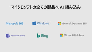 マイクロソフトの全ての製品へ AI 組み込み
Microsoft 365
 