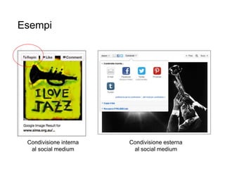 Esempi
22
Condivisione interna
al social medium
Condivisione esterna
al social medium
 