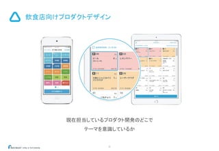 22
飲食店向けプロダクトデザイン
現在担当しているプロダクト開発のどこで
テーマを意識しているか
 