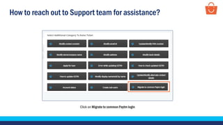 How to reach out to Support team for assistance?
Click on Migrate to common Paytm login
 
