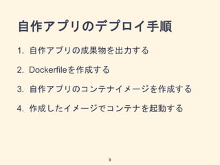 ץΥǥץ
1. ץγɹ
2. Dockerfileɤ
3. ץΥƥʥ`ɤ
4. ɤ`ǥƥʤӤ
9
 