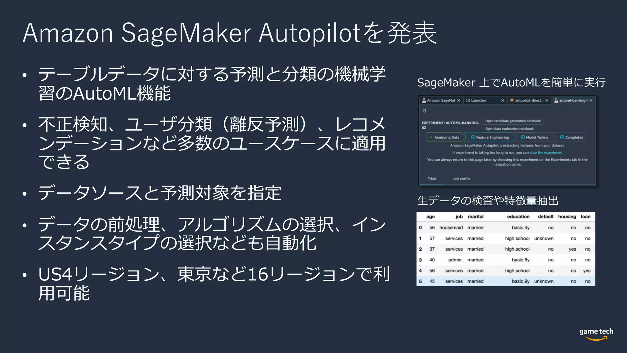Amazon SageMaker Autopilotを発表
 