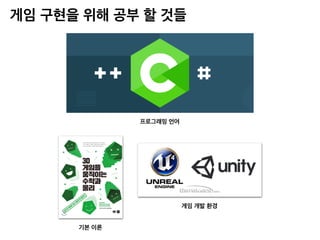 게임 구현을 위해 공부 할 것들
프로그래밍 언어
기본 이론
게임 개발 환경
 