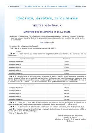 Décrets, arrêtés, circulaires
TEXTES GÉNÉRAUX
MINISTÈRE DES SOLIDARITÉS ET DE LA SANTÉ
Arrêté du 27 décembre 2019 fixant l...