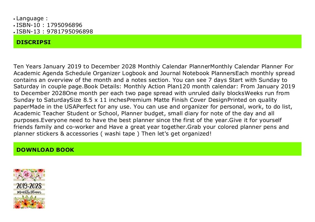 [PDF] 2019-2028 Ten Years Monthly Calendar Planner: Ten Years January
