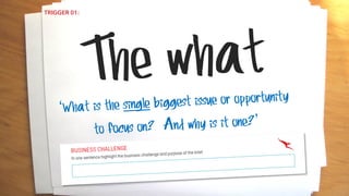 The what
‘What is the single biggest issue or opportunity
to focus on? And why is it one?’
TRIGGER 01:
 