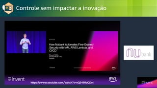 © 2018, Amazon Web Services, Inc. or its Affiliates. All rights reserved.
Controle sem impactar a inovação
https://www.youtube.com/watch?v=eQ549RvQDeI
 
