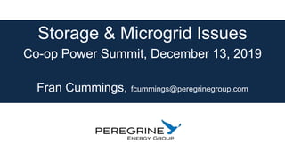 Storage & Microgrid Issues
Co-op Power Summit, December 13, 2019
Fran Cummings, fcummings@peregrinegroup.com
 
