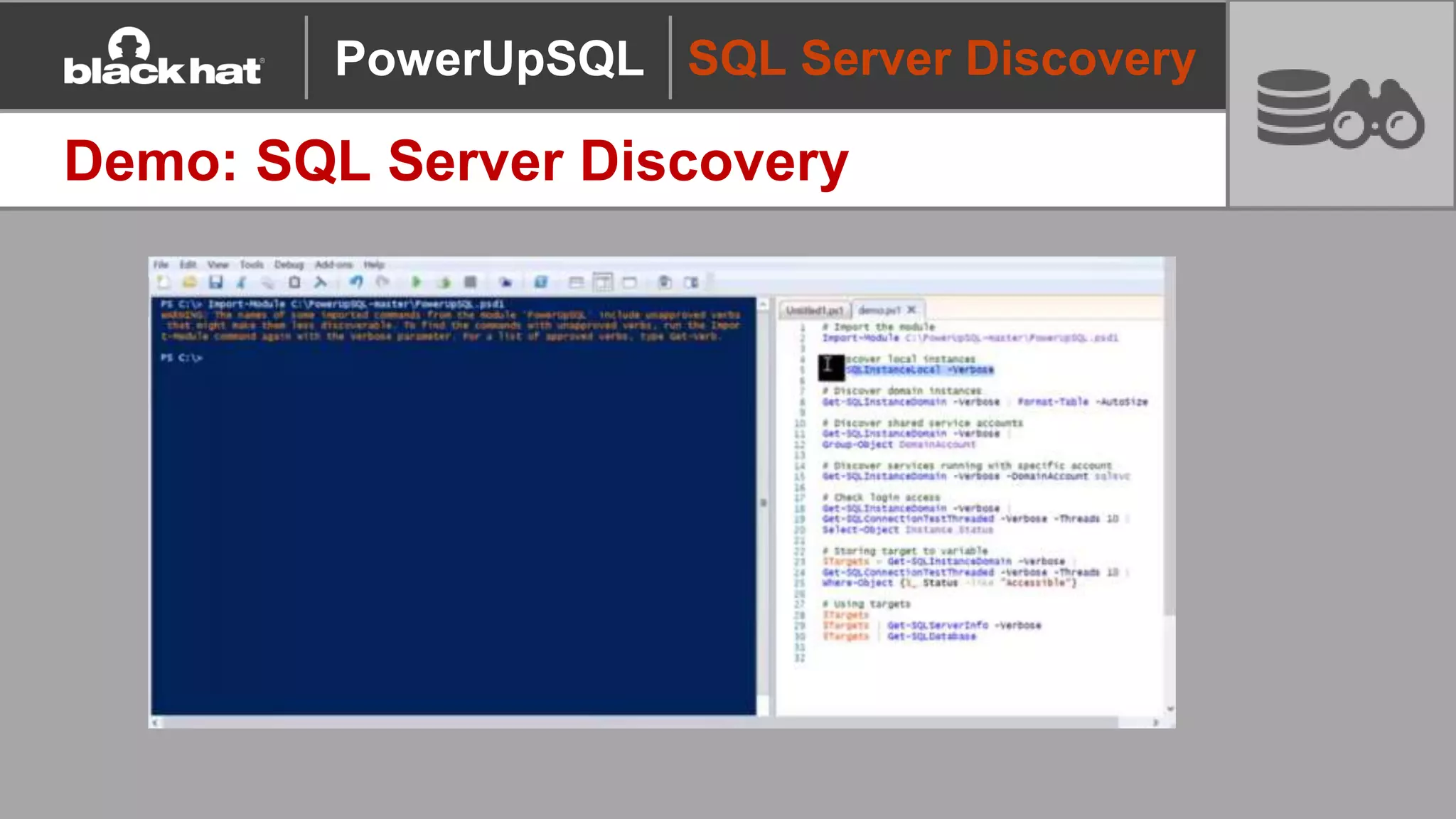 SQL Server Discovery
Demo: SQL Server Discovery
PowerUpSQL
 