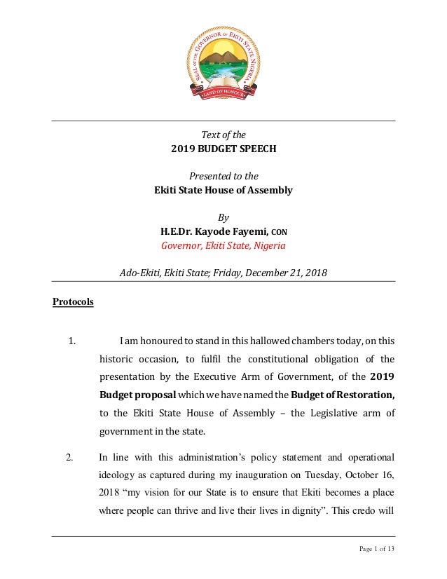 2019 Budget Speech