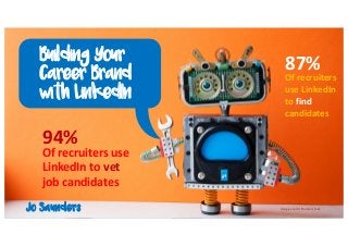 Jo Saunders Image credit Shutterstock
Building Your
Career Brand
with LinkedIn
87%
Of recruiters
use LinkedIn
to find
candidates
94%
Of recruiters use
LinkedIn to vet
job candidates
 