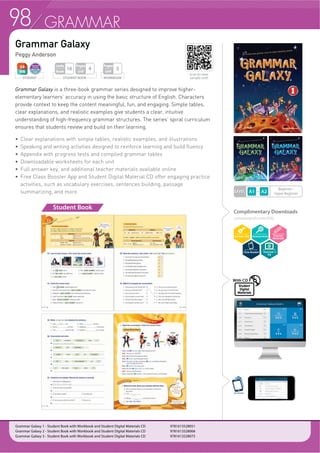 GRAMMAR
Grammar is a subject that learners of English cannot avoid. Though considered theGrammar is a subject that learners of English cannot avoid. Though considered theGrammar is a subject that learners of English cannot avoidrammar is a subject that learners of English cannot avoidGrammar is a subject that learners of English cannot avoid Though considered. Though considered thethe
backbone of improving English fluency, you will not be breaking your back learningbackbone of improving English fluency you will not be breaking your back learningbackbone of improving Engbackbone of improving English fluency, you will not be breaking your back learninill not be breaking your back learlish fluency,y, you will not be breaking your back learningg
with Compass Publishing’s grammar series. Diverse, interactive activities supportwith Compass Publishing’s grammar series. Diverse, interactive activities supportwith Compass Publishing’s grammar series. Diverse, inteompass Publishing’s grammar series. Diverse, intewith Compass Publishing’s grammar series. Diverse, interactive activitieractive activities supps supporortt
grammar lessons while practical application and usage is applied. Let learners standgrammar lessons while practical application and usage is applied. Let learners standgrammar lessons while practical application and usage is applied. Let legrammar lessons while practical application and usage is applied. Let legrammar lessons while practical application and usage is applied. Let learners sarners standtand
tall with Compass.tall with Comll with Compaspasss.
Grammar Starter 1-3 -
Easy English Grammar 1-5 -
Grammar Planet 1-3 -
Grammar Galaxy 1-3 -
Grammar Success 1-3 -
Active English Grammar 1-6, Second Edition -
Essential English Grammar -
 