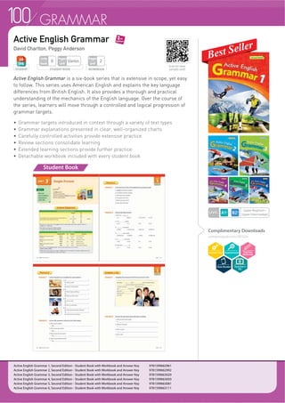 96 GRAMMAR
Easy English Grammar
David Charlton, Liana Robinson
Easy English Grammar is a five-book, clear and concise, grammar reference
series. The series blends grammar explanations and exercises with interesting
activities to help students acquire a solid foundation of basic, high-frequency
structures. Easy English Grammar also emphasizes communicative picture-
based activities which support early learners in the first stage of English-
language development.
f (DVWRIROORZ JUDPPDU H[SODQDWLRQV XVLQJ FRQFLVH JUDPPDU FKDUWV DQG WDEOHV
f )XOOFRORU LOOXVWUDWLRQV WR VWLPXODWH WKH OHDUQHUV LQWHUHVW
f Two pages of fun and relevant practice exercises in each unit
f Two review sections including exercises and games
f $ VHW RI LOOXVWUDWHG $FWLYLW DUGV DQG DFWLYHOHDUQLQJ JDPHV IRU HDFK XQLW
f Unit-by-unit word lists to keep track of new vocabulary
Student Book
LEVEL
Emergent~
Upper Beginner
Complimentary Downloads
compasspub.com/EEG
STUDENT BOOK
Pages
Unit
4
Units
Book
8
STUDENT
Easy English Grammar 1 - Student Book 9781932222739
Easy English Grammar 2 - Student Book 9781932222746
Easy English Grammar 3 - Student Book 9781932222753
Easy English Grammar 4 - Student Book 9781932222760
Easy English Grammar 5 - Student Book 9781932222777
Teacher’s
Kit
Scan to view
sample unit!
 