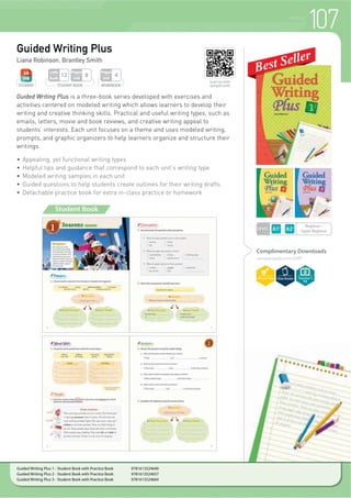 103WRITING
Writing for Fun! +DQGZULWLQJ 3UDFWLFH
Sophie Holmes, Liana Robinson
Very Easy Writing
Karen Ang, Moraig Macgillivray, Adam Worcester, Zoe Smith
Writing for Fun! helps early phonics learners during the initial stage of handwriting
GHYHORSPHQW /HDUQHUV ZLOO SUDFWLFH SXWWLQJ WKHLU SHQFLO WR SDSHU
f $FFRPSDQLHV WKH Sounds Fun! series
f 8SSHUFDVH DQG ORZHUFDVH OHWWHU ZULWLQJ SUDFWLFH
f $FWLYLWLHV IRU VWUHQJWKHQLQJ ZULWLQJ VNLOOV
Very Easy Writing is a three-book series based on twelve different topics. This series
provides a writing course with a solid and approachable foundation for young English
learners.
f (DVWRIROORZ VWXGHQW ERRN
f 'HWDFKDEOH ZRUNERRN IRU
extra in-class practice or
homework
f $XGLR ' IRU PRGHOLQJ
key words and
supplemental questions
for each unit
f 'RZQORDGDEOH 7HDFKHUV
*XLGH ZLWK WRROV DQG
tests to support the use
of materials
Writing for Fun! - Student Book 9781932222807
Very Easy Writing 1 - Student Book with Workbook and Audio CD 9781599662244
Very Easy Writing 2 - Student Book with Workbook and Audio CD 9781599662275
Very Easy Writing 3 - Student Book with Workbook and Audio CD 9781599662305
Complimentary Downloads
compasspub.com/VEW
Check out page 22!
Sounds Fun!
Sounds Fun! series makes
phonics learning exciting!
STUDENT
LEVEL Emergent
LEVEL Emergent
StudentBook
Pages
Book
71
WORKBOOK
Pages
Unit
4
STUDENT BOOK
Pages
Unit
6
Units
Book
12
STUDENT
Student Book
Student Book
Scan to view
sample unit!
Teacher’s
Kit
 