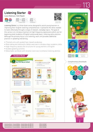 WRITING
Writing Bright
E.J. Lewis
Write On
Liana Robinson, Brian M. Williams
Writing Bright is a three-book series designed to guide learners through the
development of their writing skills and vocabulary. This series also provides a
framework for sentence writing and develops paragraph writing skills with exposure
to a variety of subjects, including science, history, and geography.
f 7KHPHEDVHG UHDGLQJ SDVVDJHV
to introduce each unit
f OHDUO H[SODLQHG JUDPPDU
concepts related to writing
f 6HQWHQFH DQG SDUDJUDSK
writing tips
f $FWLYLWLHV WR HOLPLQDWH FRPPRQ
mistakes
f ([HUFLVHV WR IXUWKHU GHYHORS
grammar and writing skills
f 5HZULWLQJ OHVVRQV WR SURYLGH
more practice
Write On provides learners with step-by-step writing support as they progress
WKURXJK HDFK XQLW /HDUQHUV ZLOO EXLOG WKHLU DELOLW WR VWUXFWXUH WKHLU ZULWLQJ LQ DQ
effective and highly-engaging manner. Throughout the series, learners practice
writing varying styles, such as narrative, descriptive, process, definition, expository,
VXPPDU UHYLHZ FRPSDUHFRQWUDVW SHUVXDVLYH DQG FDXVHHIIHFW SDUDJUDSKV
f $ ZLGH YDULHW RI ZULWLQJ
topics and styles
f OHDU ODQJXDJH DQG ZULWLQJ
skills objectives
f *XLGHG ZULWLQJ WDVNV
f 8WLOL]HV PRGHO SDUDJUDSKV
f $GGLWLRQDO ZULWLQJ
assignments are included in
the student book
Complimentary Downloads
compasspub.com/WO
Complimentary Downloads
compasspub.com/WB
Writing Bright 1 - Student Book 9781599661940
Writing Bright 2 - Student Book 9781599661971
Writing Bright 3 - Student Book 9781599662008
Write On 1 - Student Book 9781599662879
Write On 2 - Student Book 9781599662909
Write On 3 - Student Book 9781599662930
STUDENT STUDENT BOOK
Pages
Unit
10
Units
Book
10 LEVEL
Beginner~
Upper Beginner
STUDENT STUDENT BOOK
Pages
Unit
6
Units
Book
12 LEVEL
Upper Beginner~
Intermediate
WRITING ASSIGNMENT
Pages
Unit
2
Student Book
Student Book
Teacher’s
Kit
Teacher’s
Kit
Scan to view
sample unit!
Scan to view
sample unit!
109
 