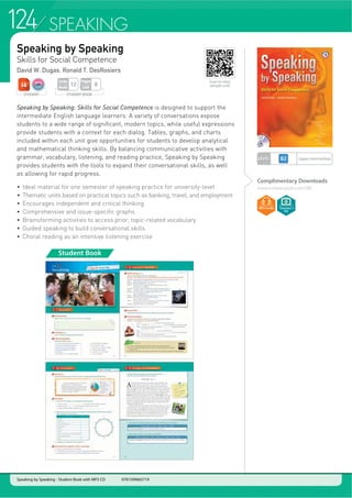 SPEAKING
Speaking may come more natural to some students than others. Compass Publishing’s speakingSpeaking may come more natural to some students than others. Compass Publishing’s speakingSpeaking may come more natural to some students than others Compass Publishing’s speakingSpeaking may come more natural to some students than othpeaking may come more natural to some students than oSpeaking may come more natural to some students than others. Compass Publishing’s speers. Compass Publishing’s speakinakingg
gbooks allow teachers to encourage and build confidence with new learners while providingbooks allow teachers to encourage and build confidence with new learners while providingbooks allow teachers to ebooksks allow teachers to encourage and build confidence with new learners whiourage and build confidence with new learnerncourage and build confidence with new learners while providinle providingg
support and structure to those who are more experienced. Our diverse topics cover a wide rangesupport and structure to those who are more experienced. Our diverse topics cover a wide rangeho are more experiencedsupport and structure to thossupport and structure to those who are more experienced. Our diverse toe who are more eexperienced. Our diverse topics cover a wide rapics cover a wide rangngee
of levels to help improve communicative abilities. Let Compass help you get the right discussionof levels to help improve communicative abilities. Let Compass help you get the right discussionnicati e aof levelsof levels to help improve communicative abilities. Let Compaso help improve communicative abilities. Let Coto help improve communicative abilities. Let Compass help you get the right discussis help yoou get the right discussionon
started in your class.started in yoour classss.
Speaking Time 1-3 -
Speaking Tutor 1A-3B -
Talk a Lot 1-3 -
Just Speak Up 1-3 -
Speaking by Speaking
Time to Talk Foundation - Upper Intermediate -
 