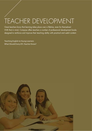 TEST PREPARATION
Complimentary Downloads
compasspub.com/toeicskills
Developing Skills for the TOEIC®
Test
Paul Edmunds, Anne Taylor
Developing Skills for the TOEIC
®
Test is designed for students of English who
need to refine their skills in preparation for the 72(,
®
test. The short practice
test in each unit of this book follows the same style and format as the actual
72(,®
, but with modified vocabulary and structure. Students will become
familiarized with the 72(,®
by using language appropriate to their level.
Each unit focuses on different grammar points that most commonly appear on
the actual 72(,
®
test.
f 7HVW IRUPDW WKDW IROORZV WKH DFWXDO 72(,
®
test
f Thematic units with accompanying grammar explanation appendices
f )RFXVHG SUDFWLFH RI WKH 72(,
®
test question types
f )XOO DQVZHU NH DQG WUDQVFULSW IRU DOO SUDFWLFH WHVWV
f Answer explanations for Incomplete Sentences and Incomplete Texts sections
f Audio recordings of the practice listening sections available
Student Book
Mini Practice Tests14
Review Test1
Full Practice Test1
STUDENT
LEVEL
Intermediate~
Advanced
Developing Skills for the TOEIC® Test - Student Book with MP3 CD 9781599665733
TOEIC® 0-250 255-400 405-600 605-780 785-900 905-990
TOEFL®iBT 0-18 19-40 41-64 65-95 96-110 111-120
Scan to view
sample unit!
Teacher’s
Kit
140
 