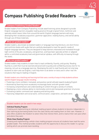 GRADED READERS
Continue students’ passion for reading with our best-selling readers. Watch as theirContinue students’ passion for reading with our best-selling readers. Watch as theirContinue students’ passion for reading with our best-selling readersontinue students’ passion for reading with our best-selling readerContinue students’ passion for reading with our best-t-selling readers Watch as thei. WaWatch as theirr
minds expand and explore the world outside the classroom. Our carefully selectedminds expand and explore the world outside the classroom Our carefully selectedminds expand and explore the wminds expand and explore the world outside the classroom. Oorld outside the classroom. Our carefulur carefully selely selectectedd
yreaders allow English learners to improve their reading skills step-by-step simultaneouslyreaders allow English learners to improve their reading skills step-by-step simultaneouslyrreaders allow English learners to improve their reading skills step-beaders allow English learners to improve their reading skills step-beaders allow English learners to improve their reading skills step-by-step simultaneousy-y-step simultaneouslyly
increasing their reading independency. Read alone or as part of an extensive readingincreasing their reading independency. Read alone or as part of an extensive readingincreasing their reading independency. Rincreasing their reading independency. Read alone or as part of an extensive readinead alone or as part of an extensive read alone or as part of an extensive readingg
program, come join the world that Compass Publishing’s graded readers has to offer.program, come join the world that Compass Publishing’s graded readers has to offer.program, come join the world that Compass Publisrogram, come join the world that Compass Pprogram, come join the world that Compass Publishing’s graded readers has to offehing’s graded readers has to offerr..
Story Phonics 1-30
Tip Top Readers 1-30
Compass Readers 1-70 -
Young Learners Classic Readers 1-60 -
Compass Classic Readers 1-60 -
 