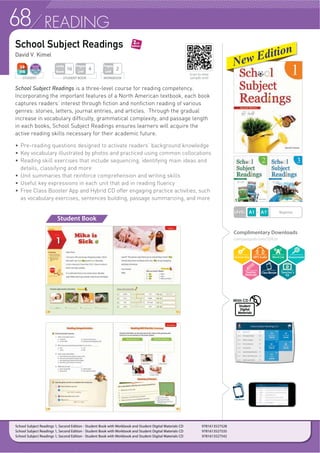67READING
LEVEL Emergent
First Nonfiction Reading
Lucas Foster
First Nonfiction Reading is a three-level reading series for young, emergent-level
readers that helps students transition from phonics to reading. Each realistic
passage is based on a school subject and helps bridge fiction and nonfiction
topics. Every unit has a clear learning objective. The vocabulary in each unit
focuses on three specific areas to help emergent-level readers improve reading
competency. Key words build core vocabulary, phonics words improve essential
phonics skills, and sight words increase reading speed and fluency. Students
also learn a natural English expression at the end of every passage. The
speaking and writing sections in each unit help students to improve additional
skills through reading. Students will move from learning-to-read to reading-to-
learn in this enjoyable course.
f 5HDOLVWLF ILFWLRQ SDVVDJHV WKDW FRYHU D UDQJH RI QRQILFWLRQ WRSLFV
f RORUIXO LOOXVWUDWLRQV DQG GHVLJQ ZKLFK DLG LQ FRQWH[WXDO XQGHUVWDQGLQJ
f OHDU IRFXV DQG OHDUQLQJ REMHFWLYHV LQ HDFK XQLW
f 7KUHH WSHV RI YRFDEXODU VHOHFWHG WR GHYHORS HPHUJHQWOHYHO UHDGHU IOXHQF
f 6HQWHQFH VWUXFWXUHV IURP UHDGLQJ SDVVDJHV XVHG LQ VSHDNLQJ DQG ZULWLQJ DFWLYLWLHV
f 6WXGHQW ERRN LQFOXGHV ZRUNERRN DQG GHWDFKDEOH IODVKFDUGV
f 6WXGHQW GLJLWDO PDWHULDOV LQFOXGHG ZLWK ODVV %RRVWHU IRU 3 WDEOHWV DQG GHYLFHV
Complimentary Downloads
www.compasspub.com/FNR
Student Book
ClassBooster
STUDENT WORKBOOK
Pages
Unit
2
STUDENT BOOK
Pages
Unit
4
Units
Book
12
Scan to view
sample unit!
Teacher’s
Kit
First Nonfiction Reading 1 - Student Book with Workbook and Student Digital Materials CD 9781945387227
First Nonfiction Reading 2 - Student Book with Workbook and Student Digital Materials CD 9781945387234
First Nonfiction Reading 3 - Student Book with Workbook and Student Digital Materials CD 9781945387241
 