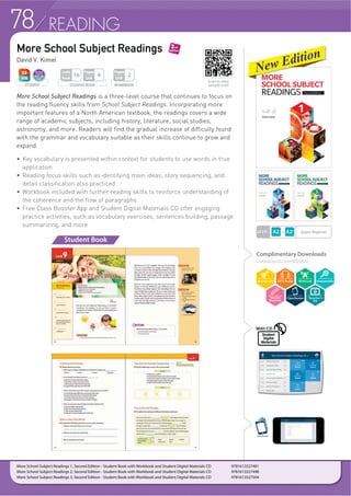 75READING
Basic Reading 800 Key Words 1 - Student Book with Workbook and Student Digital Materials CD 9781945387357
Basic Reading 800 Key Words 2 - Student Book with Workbook and Student Digital Materials CD 9781945387364
Basic Reading 800 Key Words 3 - Student Book with Workbook and Student Digital Materials CD 9781945387371
Basic Reading 1200 Key Words 1 - Student Book with Workbook and Student Digital Materials CD 9781945387258
Basic Reading 1200 Key Words 2 - Student Book with Workbook and Student Digital Materials CD 9781945387265
Basic Reading 1200 Key Words 3 - Student Book with Workbook and Student Digital Materials CD 9781945387272
Basic Reading 800 Key Words:
Beginner ~ High Beginner
RQVROLGDWLRQ RI VWXGHQWV XQGHUVWDQGLQJ RI
grammar and word usage
Basic Reading 200 Key Words:
Basic
9HU VLPSOH SDVVDJHV WR GHYHORS EDVLF
reading skills
Basic Reading 400 Key Words:
Beginner
Repetition of high-frequency vocabulary
through interesting passages
Basic Reading 1200 Key Words:
High Beginner ~ Intermediate
RPSUHKHQVLRQ DFWLYLWLHV LQ ERWK WH[WXDO DQG
graphic formats
 