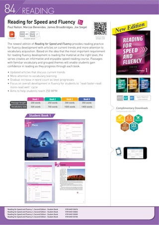 81READING
CORE Nonfiction Reading
Stephanie Alexander, Liana Robinson
Core Nonfiction Reading is a three-book series for mature upper beginner and
intermediate learners. The nonfiction content highlights a wide range of
appropriate university-level topics that incorporate infographics.
RPSUHKHQVLYH DFWLYLWLHV DUH LQFOXGHG ZKLFK QRW RQO WHVW PHPRU RI IDFWV DQG
details, but also the ability to make inferences. This material will help students
to develop critical thinking and cognitive skills, making it an ideal course for
high-school and university learners.
f 4XDQWLWDWLYHODQDO]HG YRFDEXODU DQG JUDPPDU WR HQVXUH WKDW WH[WV DUH
appropriate to English proficiency levels
f ,QWHUHVWLQJ DQG FRJQLWLYHO DSSURSULDWH WRSLFV
f ,QVWUXFWLYH DQG IXQ LQIRJUDSKLFV WKDW DGG GHSWK WR UHDGLQJ
f 6XSSOHPHQWDO UHDGLQJ SDVVDJHV WR EXLOG UHDGLQJ VSHHG DQG IOXHQF
f ,QFOXGHV GHWDFKDEOH ZRUNERRN IRU H[WUD SUDFWLFH
f 'RZQORDGDEOH UHYLHZ WHVWV IRU HDFK XQLW
f 'HGLFDWHG ZHEVLWH DQG PRELOH DSS IRU H[WUD SUDFWLFH ZLWK YRFDEXODU UHDGLQJ
comprehension, and speed reading practice at www.compassdigibooks.com
Complimentary Downloads
compasspub.com/CNRStudent Book
STUDENT WORKBOOK
Pages
Unit
3
STUDENT BOOK
Pages
Unit
6
Units
Book
14
www.compassdigibooks.comwww.compassdigibooks.com
Free App
LEVEL
Upper Beginner~
Intermediate
Core: Nonfiction Reading 1 - Student Book with Workbook, Audio, and Student Digital Materials 9781613527405
Core: Nonfiction Reading 2 - Student Book with Workbook, Audio, and Student Digital Materials 9781613527412
Core: Nonfiction Reading 3 - Student Book with Workbook, Audio, and Student Digital Materials 9781613527429
Scan to view
sample unit!
Teacher’s
Kit
 