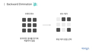 유의미한 결과를 찾기에
적합하지 않음
변수 제거
 