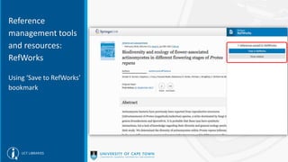 Reference
management tools
and resources:
RefWorks
Using ‘Save to RefWorks’
bookmark
 