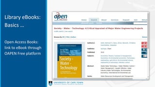 Library eBooks:
Basics …
Open Access Books:
link to eBook through
OAPEN Free platform
 