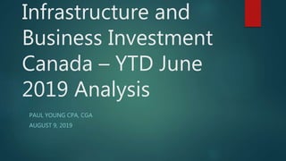 Infrastructure and
Business Investment
Canada – YTD June
2019 Analysis
PAUL YOUNG CPA, CGA
AUGUST 9, 2019
 