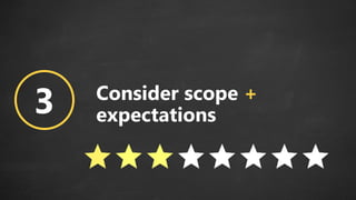 3 Consider scope +
expectations
 