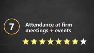 7 Attendance at firm
meetings + events
 