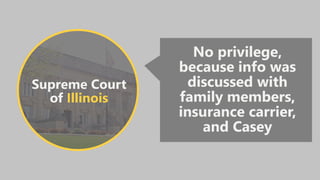 Supreme Court
of Illinois
No privilege,
because info was
discussed with
family members,
insurance carrier,
and Casey
 
