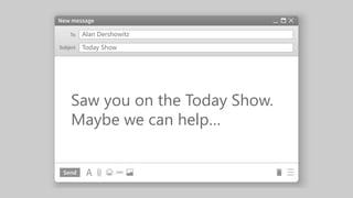 Alan Dershowitz
Saw you on the Today Show.
Maybe we can help…
Today Show
 