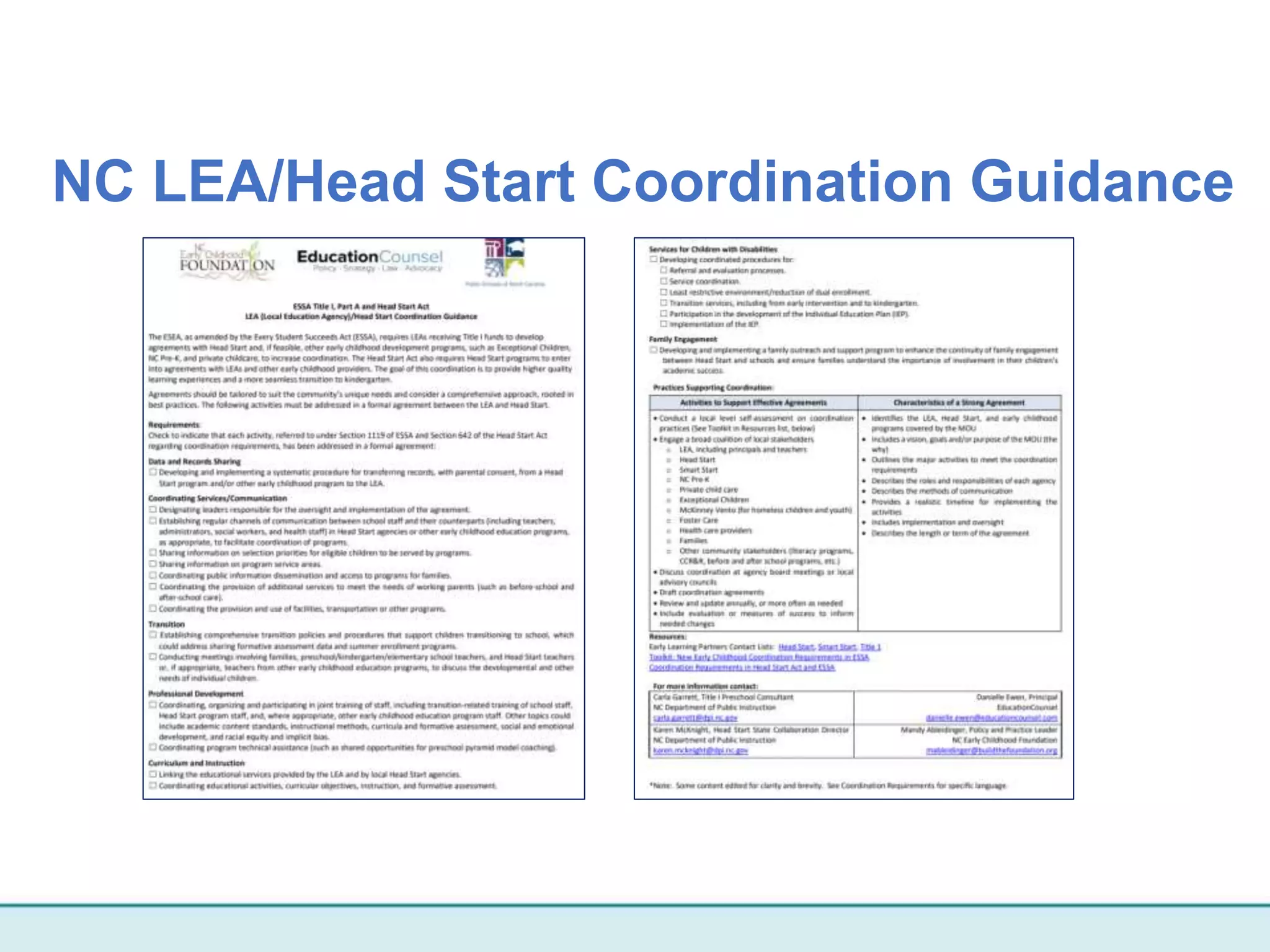 NC LEA/Head Start Coordination Guidance
 