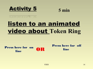 FDDI 16
5 min
listen to an animated
video about Token Ring
Press here for on
line
Press here for off
lineOR
 