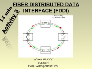 FIBER DISTRIBUTED DATA
INTERFACE (FDDI)
ADNAN MASOOD
ECE DEPT
EMAIL: AM98@DREXEL.EDU
15
m
in
 
