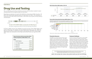 354,067
Samples Tested
Illicit-Positive
Rate
0.0
0.5
1.0
1.5
2.0
2.5
341,157
Samples Tested
365,440
Samples Tested
366,313
Samples Tested
2016 2017
318,533
Samples Tested
201820152014
Health Metrics
HEALTH METRICS 2524 2019 HEALTH OF THE ARNG FORCE REPORT
Drug Use and Testing
The use of illicit drugs and the abuse of alcohol are inconsistent with the military’s standards of conduct
and professionalism and can negatively impact the Army mission. 
Drug testing is an important tool to assist in the identification and prevention of Soldier drug abuse. AR
600–85 (DA, 2016a) provides applicable guidance for drug testing in the ARNG. Unit commanders ran-
domly select and test 10% of their unit each month, or 25% of their unit each quarter, for illicit substances
and alcohol abuse.
Overall, 1.8% of ARNG Soldiers tested positive for illicit drug use.
Prevalence ranged from 0.41% to 4.1% across the States/Territories.
1.8%
0.41% 4.1%
1. North Dakota	 0.41%
2. U.S. Virgin Islands	0.46%
3. Maryland	0.66%
4. Montana	0.70%
5. South Dakota	0.71%
States/Territories with the Lowest Rate of Illicit-
Positive Drug Results, ARNG Soldiers, FY18
RANK
In FY18, the ARNG tested more than 320,000 urine specimens for drugs; 1.8% of ARNG Soldiers tested
positive for illicit drugs. For comparison, the Army AC illicit-positive drug rate was 1.1%. ARNG Sol-
diers not on Active Status accounted for the majority of illicit-positive results (99%). The percentage of
ARNG Soldiers who tested positive for illicit drugs varied by State/Territory and ranged from 0.41%–
4.1%.
Illicit-Positive Rate, ARNG Soldiers, CY14–18
Percent
Percent Illicit-Positive Results by Drug, ARNG Soldiers, FY18
0 10 20 30 40 50 60 70 80 90 100
THC
Cocaine
d-Amphetamine
d-Methamphetamine
Oxycodone
Benzodiazepines
Hydrocodone
Other*
84%
10%
5.9%
3.0%
1.8%
1.5%
1.0%
0.8%
*Other=Heroin, Codeine, Designer Amphetamine, Morphine, Synthetic Cannabinoids, Steroids
Prevention Resources
The ARNG has increased its drug prevention and test-
ing efforts to reduce illicit-positive rates. The ARNG
conducts a 2-hour annual Army Sustance Abuse Program
(ASAP) training for TS and a 4-hour annual ASAP train-
ing for full-time members. Each State/Territory ASAP
makes a list of resources and points of contact available to
ARNG Soldiers. Each State/Territory and many indi-
vidual counties have unique levels of resources available
for ARNG Soldier access. The ARNG has also expanded
testing and prevention training in Recruit Sustainment
Program units to reduce drug use in the high-risk age
group of 18–25 years.
Treatment Challenges
TS who test positive for illicit substances during ARNG
drug tests are required to undergo a substance abuse
assessment and are referred to a State provider. Soldiers
who require counseling or treatment must participate at
their own expense unless the State/Territory has available
resources. Full-time AGR or long-term Active Duty for
Operational Support (ADOS) Soldiers in the ARNG have
TRICARE insurance and may seek an assessment and
any required treatment services through their assigned
providers. Full-time ARNG members living within driv-
ing distance of an Army medical treatment facilities with
a substance abuse program may access that program.
Percent
Use the following behavioral health treatment facilities locator for help with substance abuse/
addiction and/or mental health: https://www.findtreatment.samhsa.gov/.mil.
Soldiers who need help with a substance abuse problem should contact their local ASAP office.
Tetrahydrocannabinol (THC), the main psychoactive ingredient in marijuana, continues to be the most frequently detected
illicit drug in ARNG Soldiers, accounting for 84% of all illicit-positive results.
 