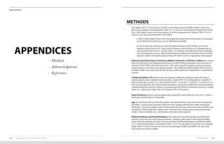 APPENDICES
l Methods
l Acknowledgments
l References
Appendices
APPENDICES 107106 2019 HEALTH OF THE ARNG FORCE
METHODS
AGR Soldiers are U.S. Army Reserve (USAR) or Army National Guard (ARNG) Soldiers who serve
full-time according to Army Regulation (AR) 135–18, The Active Guard Reserve Program (DA, 2019a).
Thus, AGR Soldiers serve in the same manner as Active Component (AC) Soldiers (Title 10 U.S.C.).
There are two types of AGR Soldiers in the ARNG: 
a. Title 10 AGR Soldiers serve in the Army National Guard of the United States, are managed
by the National Guard Bureau, and are deployed worldwide.	
b. Title 32 AGR, also referred to as Full Time National Guard Duty (FTNGD), serve in the
National Guard of the 50 U.S. States, three Territories, and the District of Columbia and are
covered under Title 32 U.S.C., section 502(f). As members of Modification Table of Organiza-
tion and Equipment units or Table of Distribution and Allowances elements, they also drill 2
days per month and attend annual training (AT) with the unit or organization they support. 
National Guard Dual-Status Technicians (Military Technician, or Mil Tech, Soldiers) are civilians
who work full-time for the National Guard (hired as State/Territory employees) and must also be
members of the ARNG, thus their dual status. Their jobs range from weapon system and equip-
ment maintainers to clerical and support workers. Like Traditional ARNG Soldiers, Mil Techs are in
an ARNG Soldier duty status only 39 days per year (unless otherwise mobilized for a State/Federal
mission). 
Traditional Soldiers (TS) refers to the vast majority of National Guardsmen who drill 2 days a
month (typically over a weekend) and complete 2 weeks of AT. TS are obligated to complete 39
total training days per year (i.e., 2 drill periods/month x 12 months +15 days AT). TS may be in uni-
form and pay status for more than 39 days throughout the year for professional school attendance,
mandatory/elective training, military occupational specialty (MOS) sustainment training, or mobili-
zation (i.e., called up for State (Title 32) or Federal (Title 10) missions). 
States/Territories will be used throughout this publication when referring to the 50 U.S. States, 3
Territories, and the District of Columbia. 
Age for Traditional, AGR, and Mil Tech Soldiers was obtained from a personnel roster supplied by
the ARNG. Social Security Numbers (SSN) were then merged with Periodic Health Assessment
(PHA) data. Only those Soldiers with matching SSNs from both the personnel roster and PHA were
considered. AGR and Mil Tech Soldiers were combined into a single group as they are deemed
similar in terms of health risks. Distributions and means were reported. 
Medical Readiness and Dental Readiness were reported as annual averages calculated from
monthly counts for each of the States/Territories. Readiness data were furnished by the ARNG,
which reported readiness by State, Territory, and Area for Medical Readiness Classification (MRC)
3 or 4; and Dental Readiness Classification (DRC) 3 or 4. The calculation for“percent not medically
ready within 72 hours”was the sum of the annual averages of MRC3 and MRC4. No data were
reported for permanent profiles.
 
 