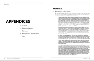 APPENDICES
•	 Methods
•	 Acknowledgments
•	 References
•	 Acronyms and Abbreviations
•	 Index
Appendices
METHODS 141140 2019 HEALTH OF THE FORCE REPORT
METHODS
I.	 Methodological and Data Updates
The 2019 edition of Health of the Force includes methodological and data updates which limit direct
comparison to prior reports. Changes that affected more than one metric are summarized below,
and metric-specific changes are included in subsequent sections.
•	 The most notable change with this iteration of the Health of the Force report was the use
of the Army Analytics Group (AAG) as the medical encounter and personnel data provider.
Last year, the Armed Forces Health Surveillance Branch (AFHSB) provided these data to
the U.S. Army Public Health Center (APHC). While this change improved the APHC’s ana-
lytic capability, differences in data processing between data providers may have affected
the results generated for metrics derived from medical data (i.e., injury, behavioral health,
substance use, sleep disorders, obesity, and chronic disease). However, both the AAG and
AFHSB rely on the same data sources (i.e., Military Health System [MHS] Data Repository
[MDR] and Defense Manpower Data Center [DMDC]).
•	 Deployed personnel were not excluded from analyses for the 2019 Health of the Force
report, as was the case in previous editions. In 2018, DMDC reported data quality issues
with the Contingency Tracking System, which precluded accurate identification of
deployed Soldiers. Although operational tempo was low in 2018, the inability to identify
and exclude deployed personnel from analyses may result in underestimation of inci-
dence measures. Some installations may have been impacted more than others by this
change in methodology.
•	 As with the 2018 edition of the report, Joint Base Lewis-McChord (JBLM) was excluded
due to its transition to MHS Genesis in the fall of 2017. JBLM population statistics that were
unaffected by the MHS Genesis implementation are reported as part of the Army Active
Component (AC) community demographics and the environmental health indicators (EHIs).
•	 Soldiers’ age was calculated as the difference between the first day of the calendar year
(January 01, 2018) and the Soldier’s date of birth, rather than using the midpoint of the
year, as was done in previous years. This change allowed us to stabilize the age categories
across all data sources.
•	 When appropriate, multi-year trend charts were included to provide historical Army-wide
estimates. For these presentations, medical metrics for prior years were reanalyzed using
the same methodology and data provider used for the 2018 metrics. Medical metrics may
differ from the corresponding estimates presented in previous Health of the Force edi-
tions. For the most part, 5-year trends are reported (2014–2018); however, injury data were
restricted to 3 calendar years (2016–2018) due to the October 2015 International Classifica-
tion of Diseases, 10th
revision, Clinical Modification (ICD-10-CM) conversion. The ICD-CM-10
medical diagnosis codes used as the foundation for the APHC injury taxonomy and injury
definition are updated annually by the World Health Organization and the Centers for
Disease Control and Prevention (CDC) (APHC, 2017a).
 
