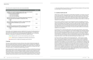 METHODS 155154 2019 HEALTH OF THE FORCE REPORT
Appendices
The criteria used to compute the index scores are presented below.
Variables for Tick-borne Disease Risk Index Risk Score
Installation was in the CDC predicted range for either Lyme vector tick species
(I. scapularis or I. pacificus), as published by Eisen et al., 2016.
0 - No Lyme vector tick present,
1 - Lyme vector tick reported,
2 - Lyme vector tick established
0 to 2
The CDC has documented cases of Lyme disease within the last 10 years from
within the county where the installation is located (CDC, 2017e).
0 - False
1 - True
0 or 1
Human-biting ticks submitted to the HTTKP (or a Regional Public Health
Command) in 2018 were identified as Lyme vector ticks.
0 - False
1 - True
0 or 1
Lyme vector ticks submitted to the HTTKP (or a Regional Public Health
Command) in 2018 were positive for Lyme disease pathogen.
0 - False
1 - True
0 or 1
Green, amber, and red categories have been established for the purpose of creating awareness of
Lyme disease risk in the affected community, and to encourage participation in surveillance pro-
grams such as the HTTKP and in the recommended behavior modifications, such as conducting
tick-checks, using repellent, and adhering to the DOD Insect Repellent System.
•	 Green: Index score of 0–1; no or low risk of contacting a Lyme vector tick
•	 Amber: Index score of 2–3; moderate risk of contacting a Lyme vector tick
•	 Red: Index score of 4–5; high risk of contacting a Lyme vector tick
7. Heat Risk
The metric for heat risk reflects the portion of the year when outdoor temperatures heighten the
risk of heat-related health impacts, and whether the year of interest is consistent with or different
from the prior 10-year period. Heat risk days are calculated as the number of days in a calendar year
with at least 1 hour when the heat index is above 90⁰F. This corresponds to an outdoor heat status
of “Extreme Caution” as classified by the National Weather Service.
Hourly measurements for outdoor temperature and relative humidity are obtained from land-based
airport weather stations in closest proximity to installation cantonment areas or population centers.
Using these data, the U.S. Air Force 14th
Weather Squadron computes hourly heat index values for
each location of interest. Annual heat risk days are calculated for the year of interest and each of the
10 years prior to the year of interest. The mean and standard deviation (SD) for the prior 10 years are
calculated. Annual heat risk days for the year of interest are compared to the prior 10-year average
± 1 SD to show whether the year of interest is consistent with the prior decade, or if the year of inter-
est trended higher or lower than the recent past.
VI. Installation Health Index (IHI)
Health indices are widely used to gauge the overall health of populations. Such indices can be used
to rank communities (e.g., installations) relative to each other, which can drive community interest
and motivate improvements in public health. Healthcare and public health decision makers should
take care to review individual measures that comprise these indices in order to identify and effec-
tively target key outcomes or behaviors that have the most significant adverse effects on health and
readiness for each installation.
The core metrics included in this report were prioritized for inclusion and weighting in the IHI cal-
culation based jointly on the prevalence of the condition or factor, the potential health or readiness
impact, the preventability of the condition or factor, the validity of the data, supporting evidence,
and the importance to Army leadership. Although behavioral health impacts readiness, the behav-
ioral health medical metric was not included in the IHI for 2018 to avoid stigmatizing Soldiers who
seek treatment, and because treatment options for behavioral health conditions are not uniformly
available across all installations.
In generating an IHI, six selected medical metrics (injury, obesity, sleep disorders, chronic disease,
tobacco product use, and STIs [chlamydia]) for each included installation were individually standard-
ized to the average across these installations using z-scores. The medical metrics were adjusted by
age and sex prior to standardization to allow more valid comparisons. Z-scores follow a standard
normal distribution, and reflect the number of standard deviations (amount of variation in data val-
ues for a given metric) the installation is from the average for that medical metric. Values above the
average have positive z-scores, while values below the average have negative z-scores.
The IHI also includes one installation environmental health metric – number of poor air quality
days. The poor air quality days data are not normally distributed, and vary widely by geographic
location, particularly for installations outside the U.S., where the number of poor air quality days
were especially high relative to the mean across all installations. Accordingly, the number of poor air
quality days at each installation was scored as follows for use in calculating the IHI: installations with
missing or non-reported air quality data received an air quality score of 0, and thus do not affect the
IHI score; installations with no reported poor air quality days received an air quality score of 2, the
highest (best) possible score; installations with between 1 and 4 poor air quality days received an air
quality score of 1; installations with between 5 and 20 poor air quality days received an air quality
score of -1; and installations with greater than 20 poor air quality days received an air quality score
of -2, the lowest (worst) possible score. These categories align with those used in the Environmental
Health Indicator – Air Quality section of Health of the Force.
 