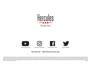 © 2019 Guillemot Corporation S.A. Hercules® is a registered trademark of Guillemot Corporation S.A. DJUCED® App trademark and DJUCED® App graphics are the property of Guillemot Corporation. All rights reserved. Microsoft and Windows are registered trademarks
or trademarks of Microsoft Corporation in the United States and/or other countries. Apple®, the Apple logo, Mac OS®, iPad are registered trademarks of Apple Computer, Inc. Serato DJ Intro and Serato DJ are registered trademarks of Serato Audio Research Productions.
VirtualDJ is a registered trademark of Atomix Productions. Traktor, Native Instruments, NI and associated logos are registered trademarks of Native Instruments GmbH. The Bluetooth® word mark and logos are registered trademarks owned by Bluetooth SIG, Inc. All other
trademarks and brand names are hereby acknowledged and are the property of their respective owners. Photos and illustrations not binding. Contents, designs and specifications are subject to change without notice and may vary from one country to another. Printed in
France – Please recycle this paper leaflet.	 5561259
hercules.com http://shop.hercules.com
HerculesDJmixroom @herculesdjmix@hercules_djmixroomHerculesDJmixroom
 